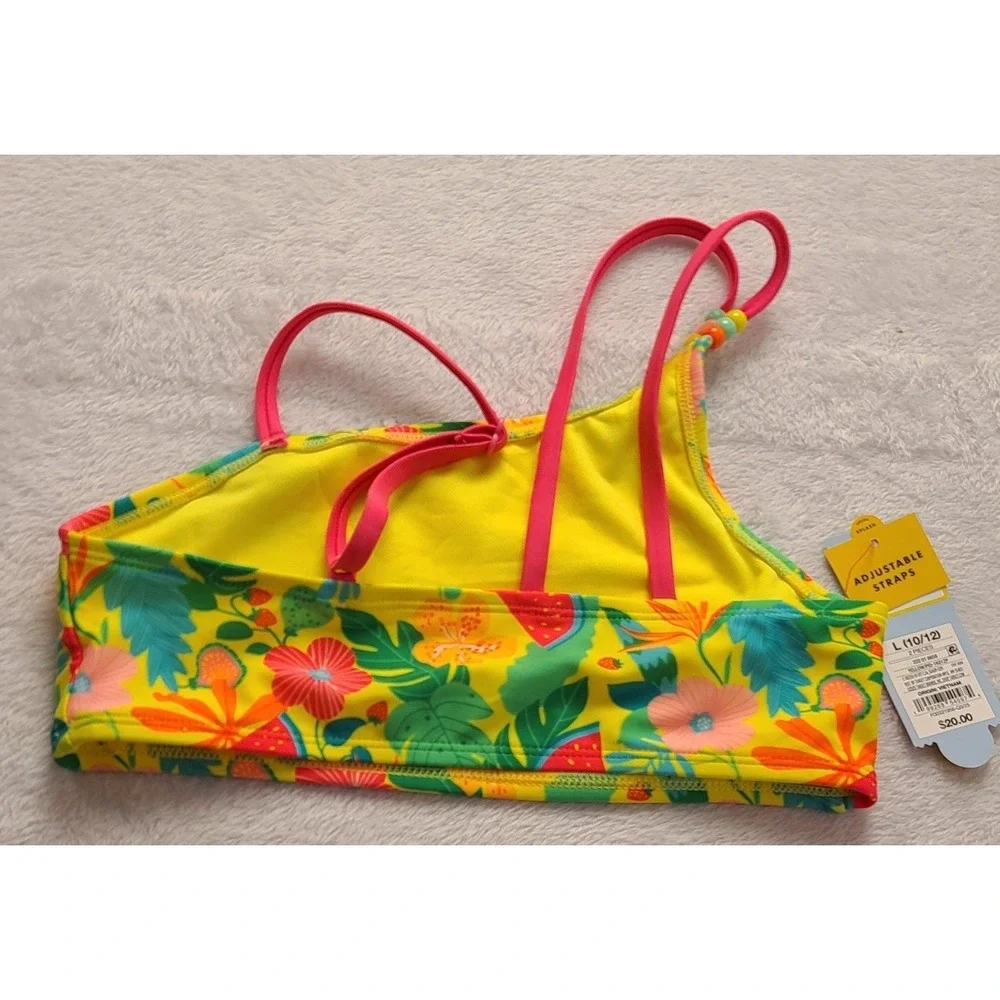 Cat & Jack Girls Yellow Tropical Fruit Bikini Swim Top L 10/12 NWT Sleeveless